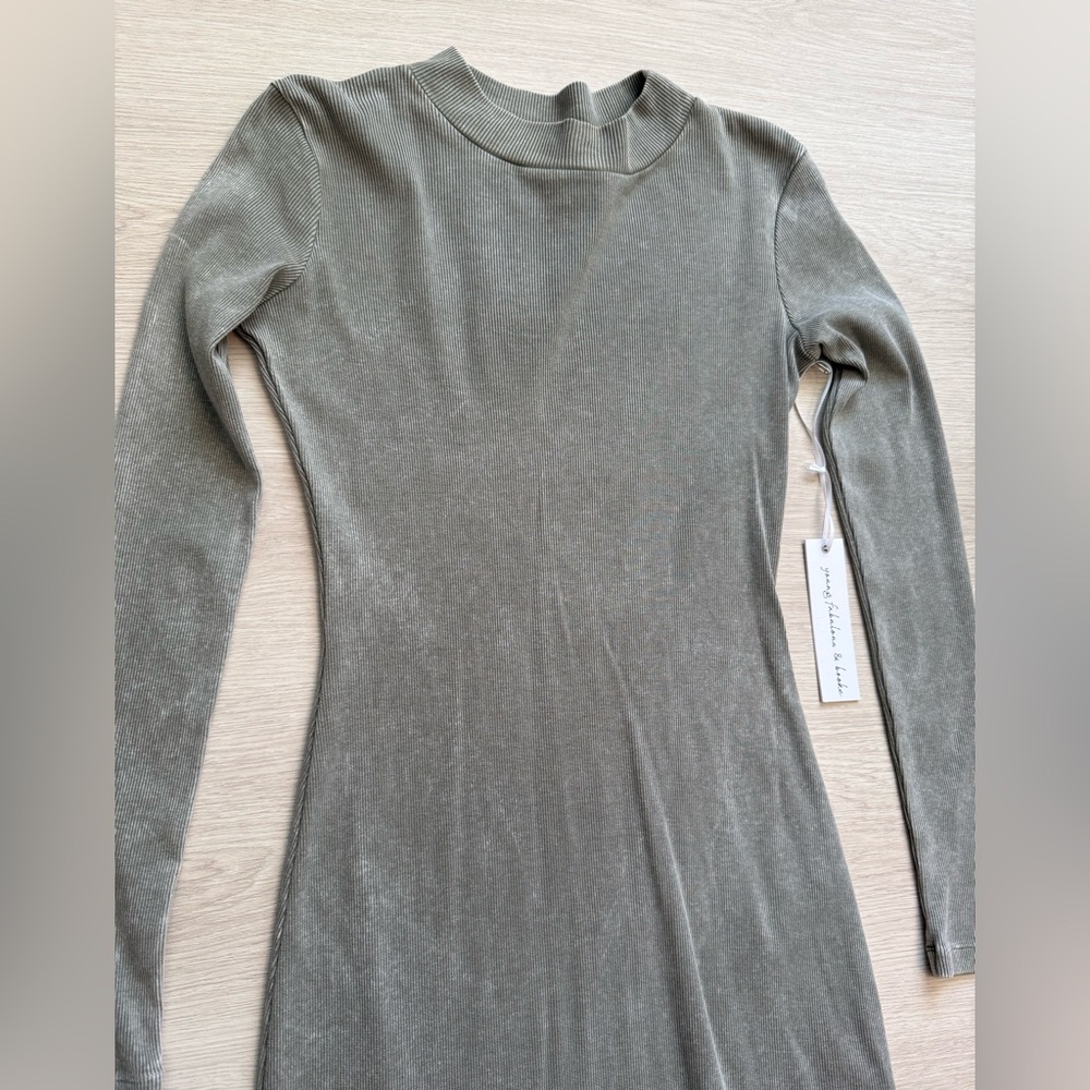 Young, Fabulous and Broke Mock Neck Midi Dress in Sage Green - Picture 4 of 12